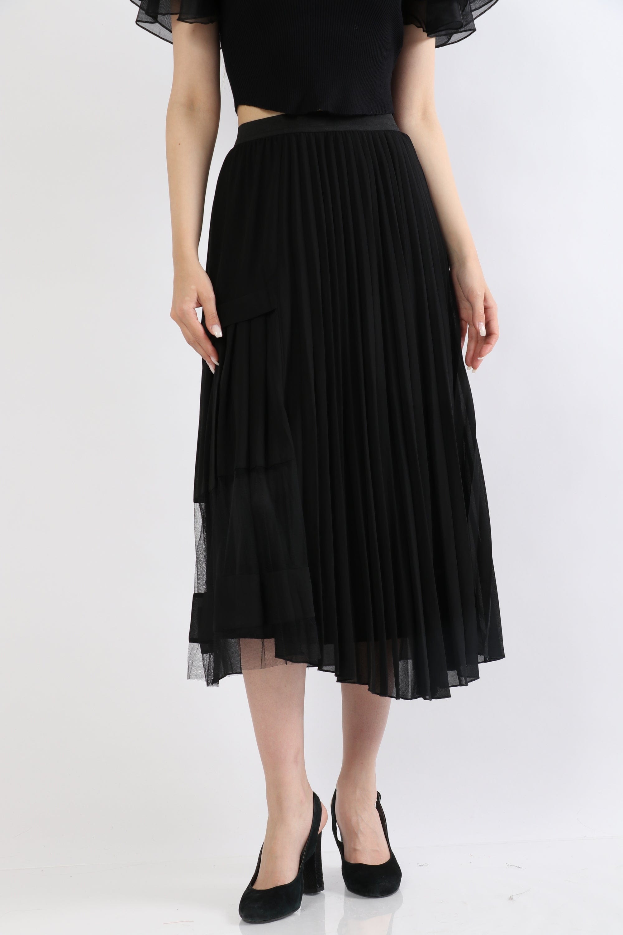 ميكا تنورة ميدي شيفون بليسية نسائية