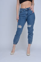 ميكا بنطلون جينز مقطع من الأمام بأساور نسائي