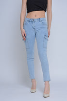 ميكا بنطلون سكيني جينز نسائي بجيوب خارجية