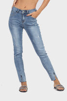 ميكا بنطلون هاي ويست بسحاب بجيوب مقطع مفتوح من اسفل نسائي