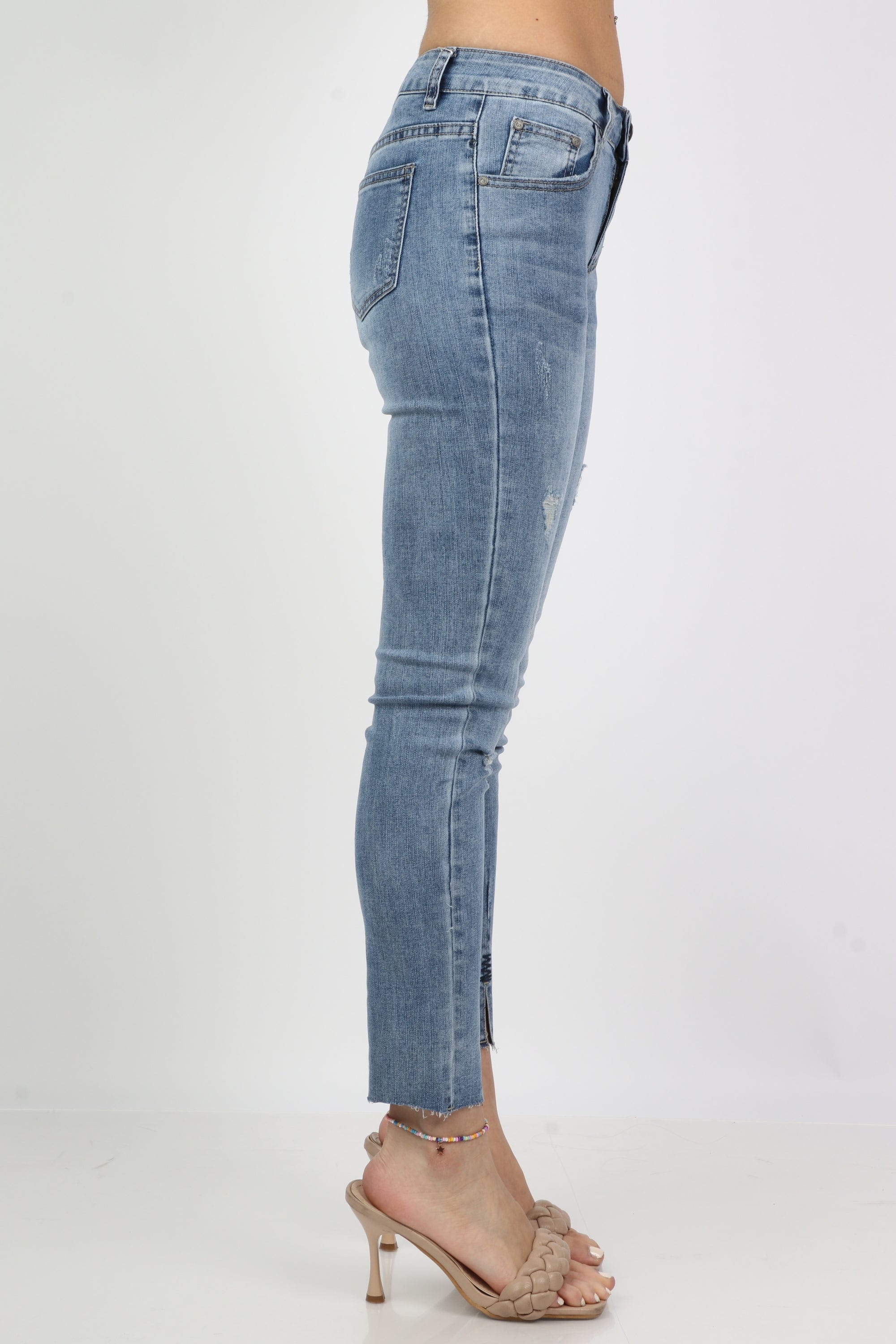 ميكا بنطلون هاي ويست بسحاب بجيوب مقطع مفتوح من اسفل نسائي