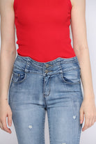 ميكا بنطلون سكيني مقطع هاي ويست طويل نسائي