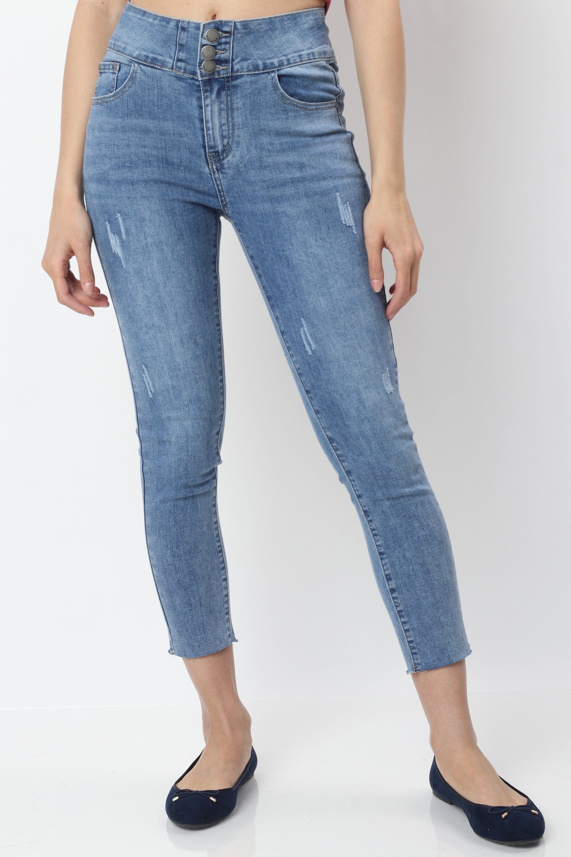 ميكا بنطلون جينز سكيني مقطع طويل نسائي