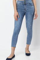 ميكا بنطلون جينز سكيني مقطع طويل نسائي