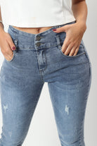 ميكا بنطلون جينز سكيني مقطع طويل نسائي