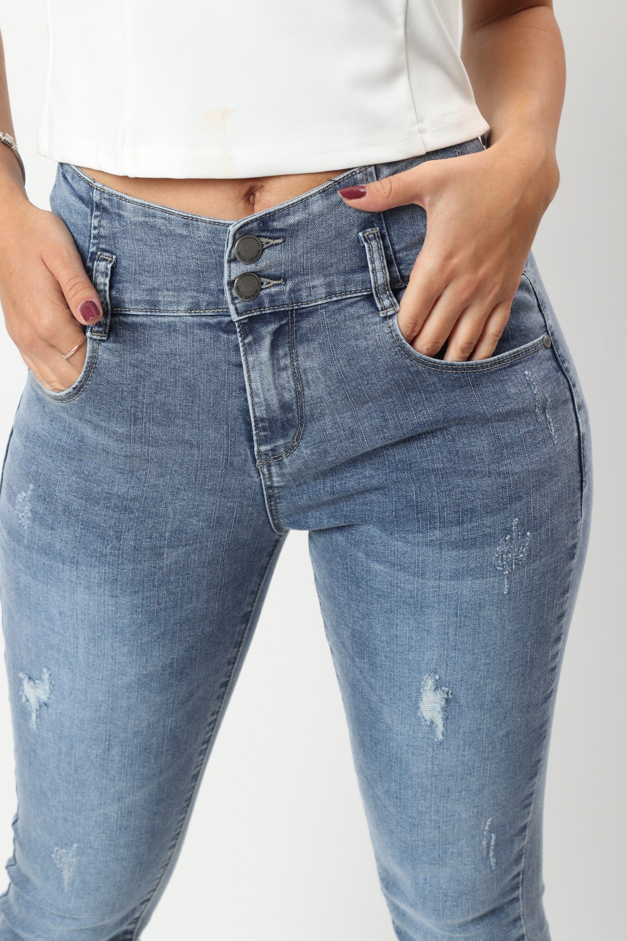 ميكا بنطلون جينز سكيني مقطع طويل نسائي