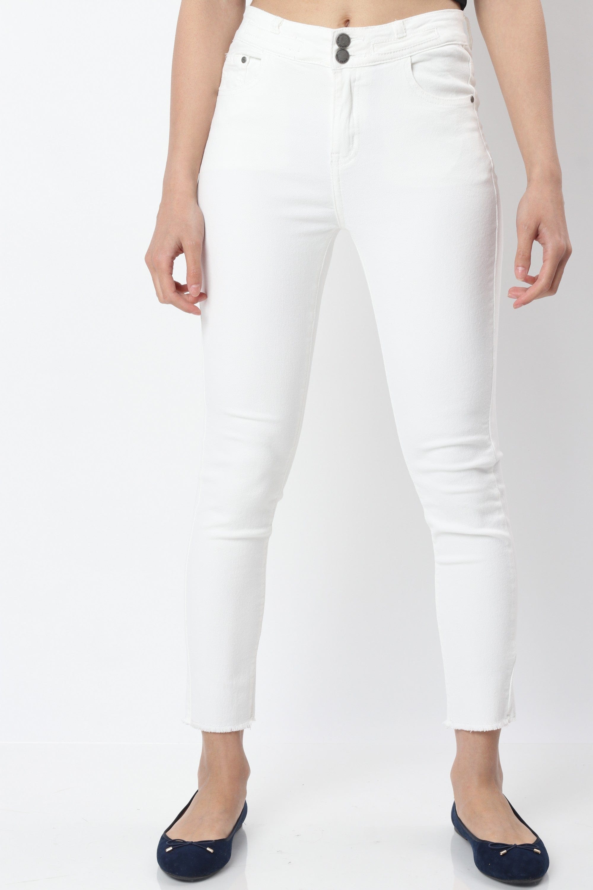 ميكا بنطلون جينز سكيني سادة طويل خصر مرتفع نسائي