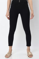 ميكا بنطلون جينز سكيني سادة طويل خصر مرتفع نسائي