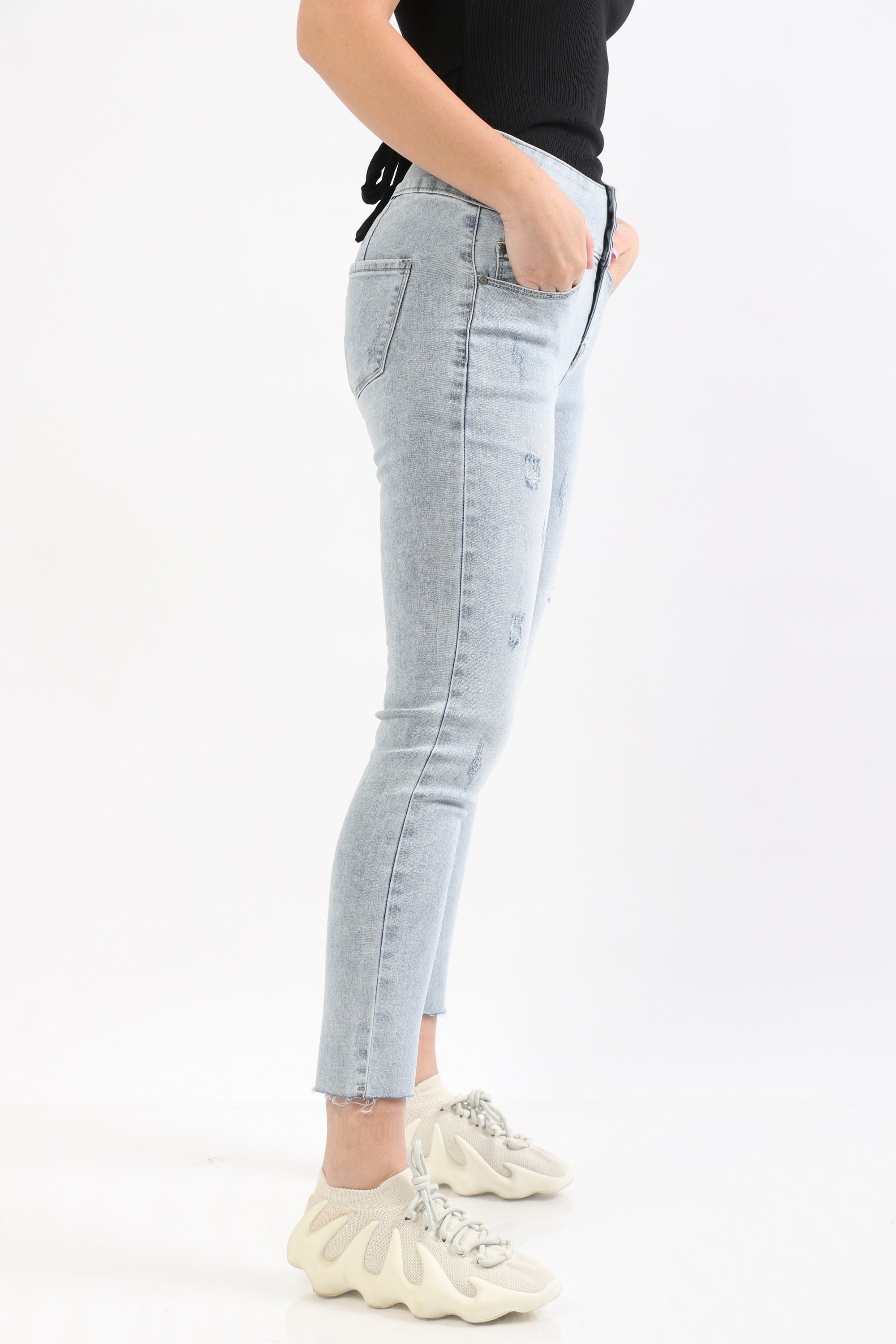 ميكا بنطلون هاي ويست سكيني أزرار بجيوب أمامية طويل نسائي