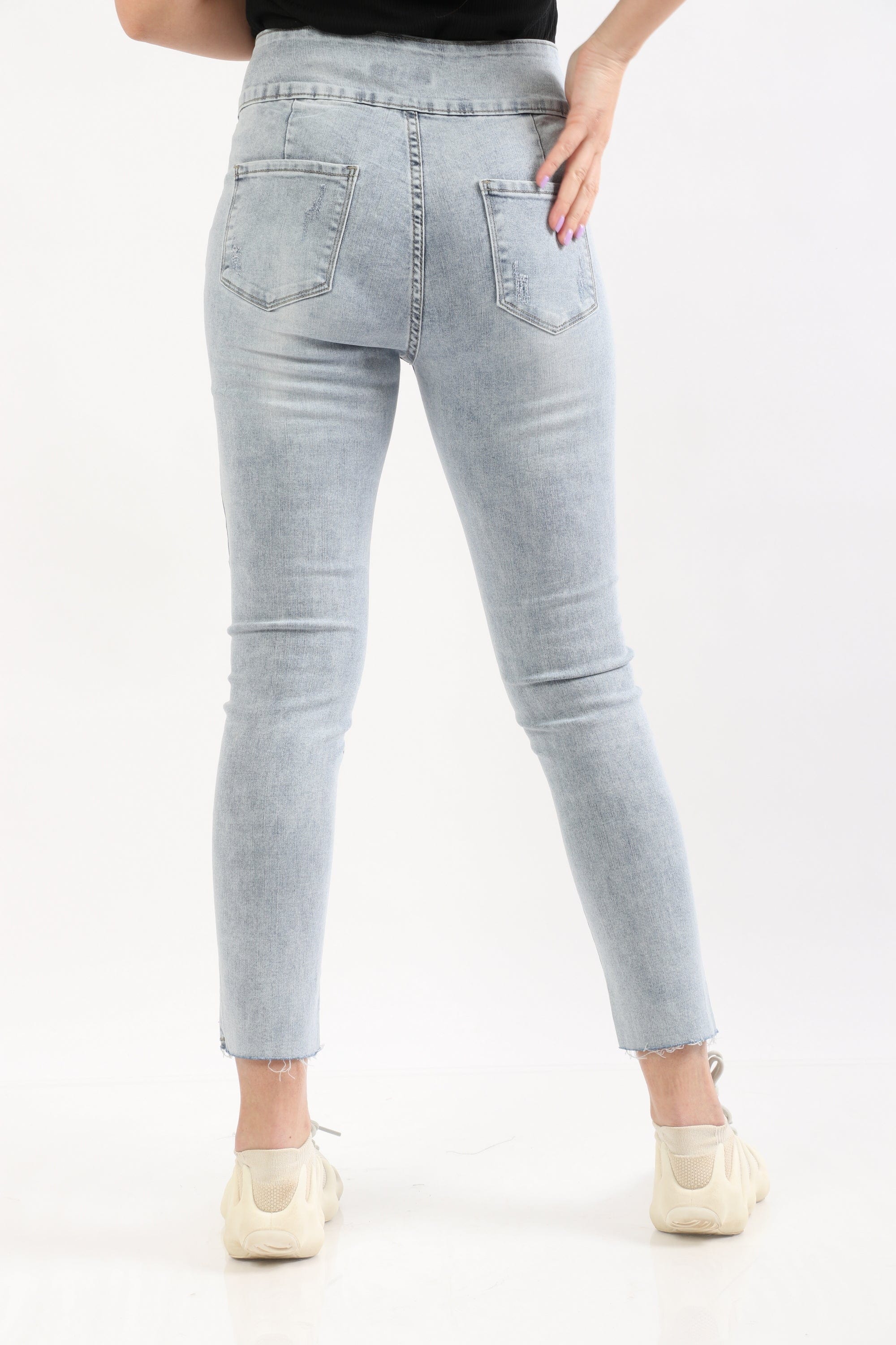 ميكا بنطلون هاي ويست سكيني أزرار بجيوب أمامية طويل نسائي