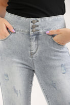 ميكا بنطلون هاي ويست سكيني أزرار بجيوب أمامية طويل نسائي