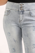 ميكا بنطلون هاي ويست سكيني أزرار بجيوب أمامية طويل نسائي