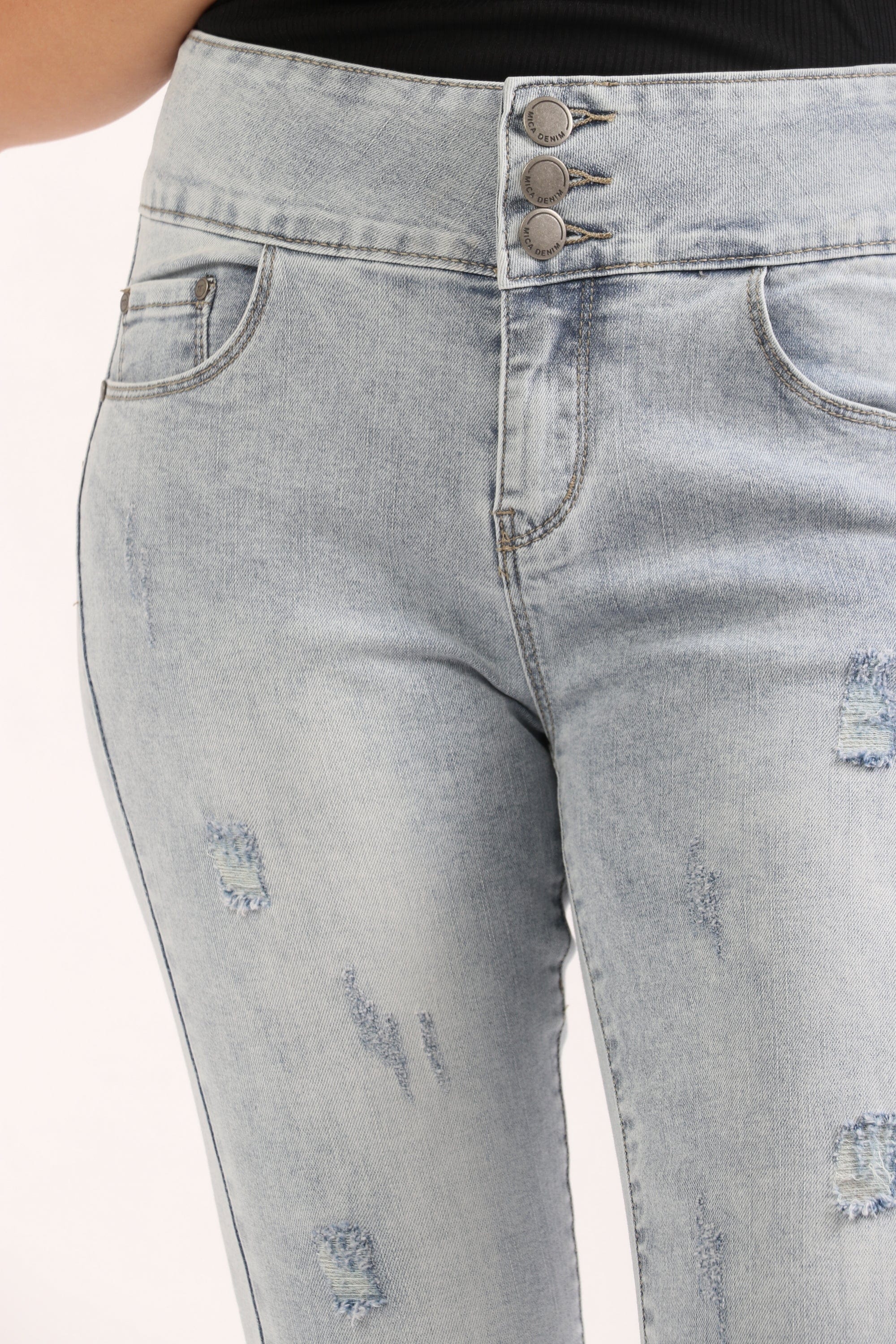 ميكا بنطلون هاي ويست سكيني أزرار بجيوب أمامية طويل نسائي