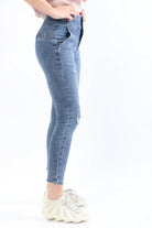 ميكا بنطلون جينز هاي ويست سكيني مقطع طويل نسائي