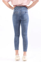 ميكا بنطلون جينز هاي ويست سكيني مقطع طويل نسائي