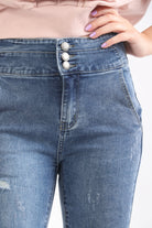 ميكا بنطلون جينز هاي ويست سكيني مقطع طويل نسائي