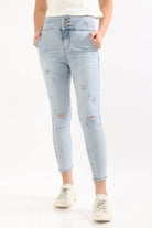 ميكا بنطلون جينز هاي ويست سكيني مقطع طويل نسائي