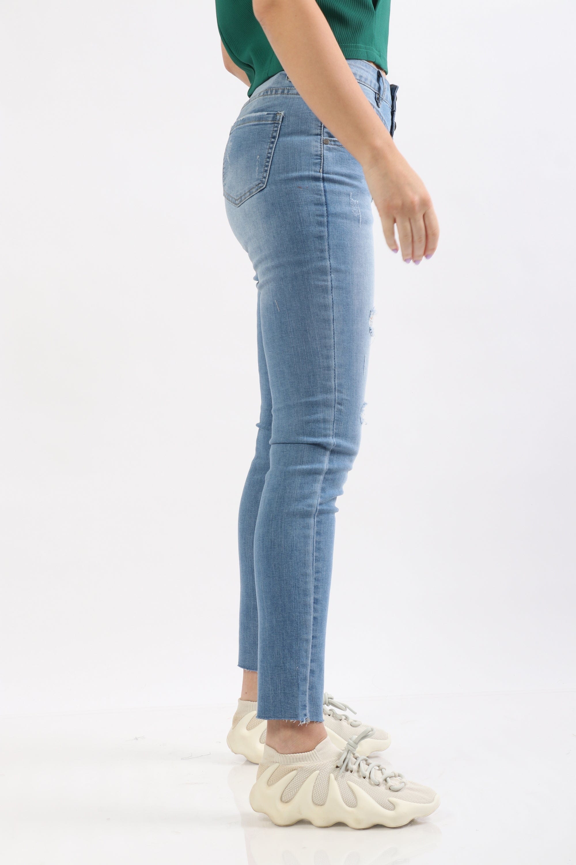 ميكا بنطلون هاي ويست بأزرار وجيوب جانبية طويل نسائي