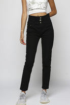 ميكا بنطلون طويل هاي ويست بثلاثة أزرار طويل نسائي