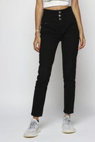 ميكا بنطلون طويل هاي ويست بثلاثة أزرار طويل نسائي