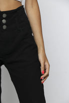 ميكا بنطلون طويل هاي ويست بثلاثة أزرار طويل نسائي