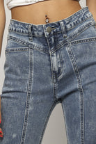 ميكا بنطلون جينز هاي ويست سكيني بسحاب وزرار وجيوب طويل نسائي