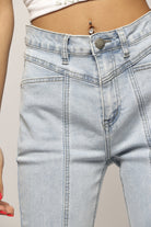 ميكا بنطلون جينز هاي ويست سكيني بسحاب وزرار وجيوب طويل نسائي