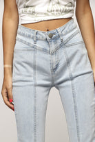 ميكا بنطلون جينز هاي ويست سكيني بسحاب وزرار وجيوب طويل نسائي