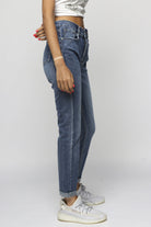 ميكا بنطلون جينز هاي ويست بسحاب وزرار طويل نسائي