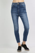 ميكا بنطلون جينز هاي ويست سكيني بسحاب وزرارين وجيوب أمامية طويل نسائي