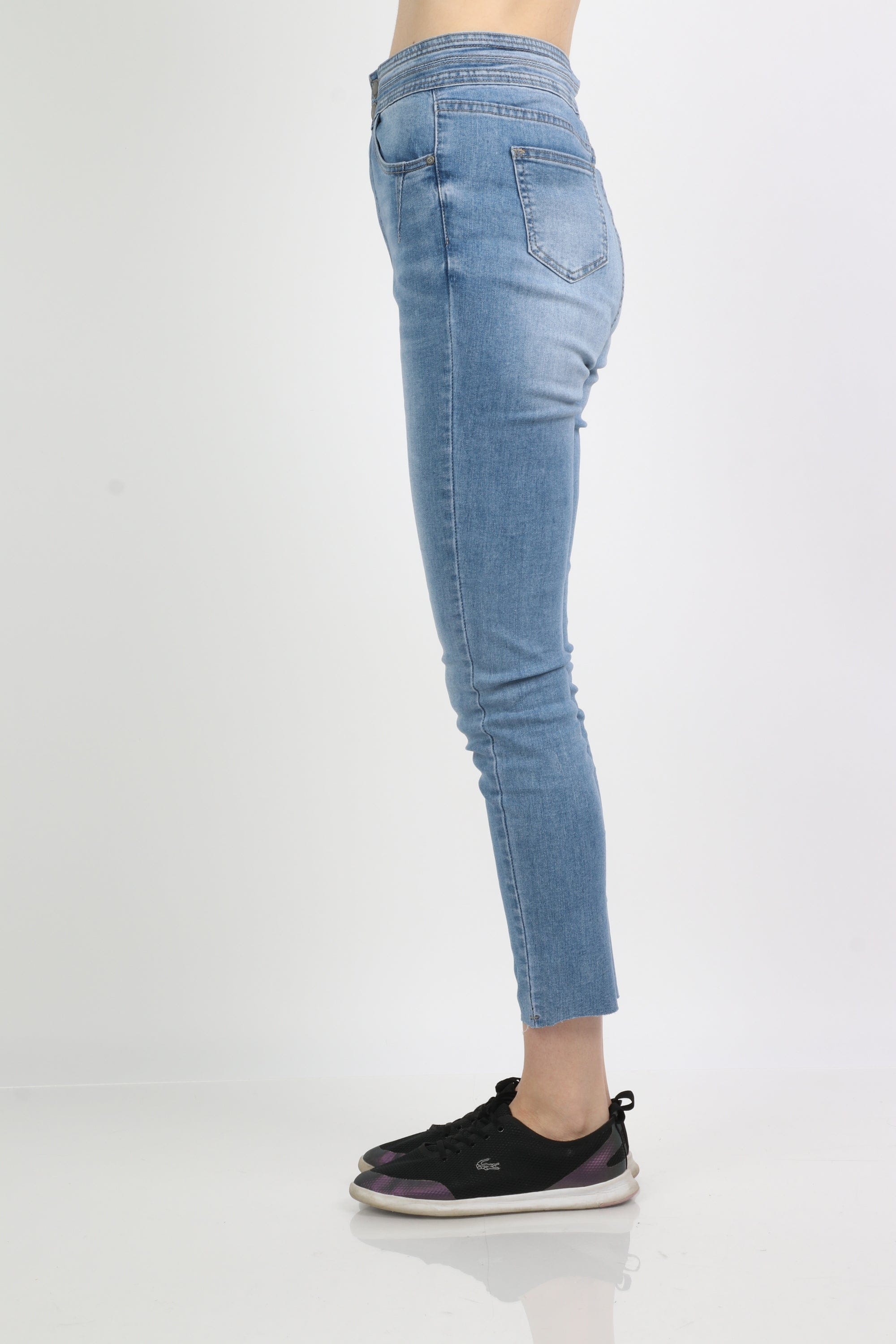 ميكا بنطلون جينز هاي ويست سكيني بسحاب وزرارين وجيوب أمامية طويل نسائي