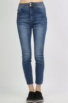 ميكا بنطلون جينز هاي ويست سكيني بسحاب وزرارين وجيوب أمامية طويل نسائي