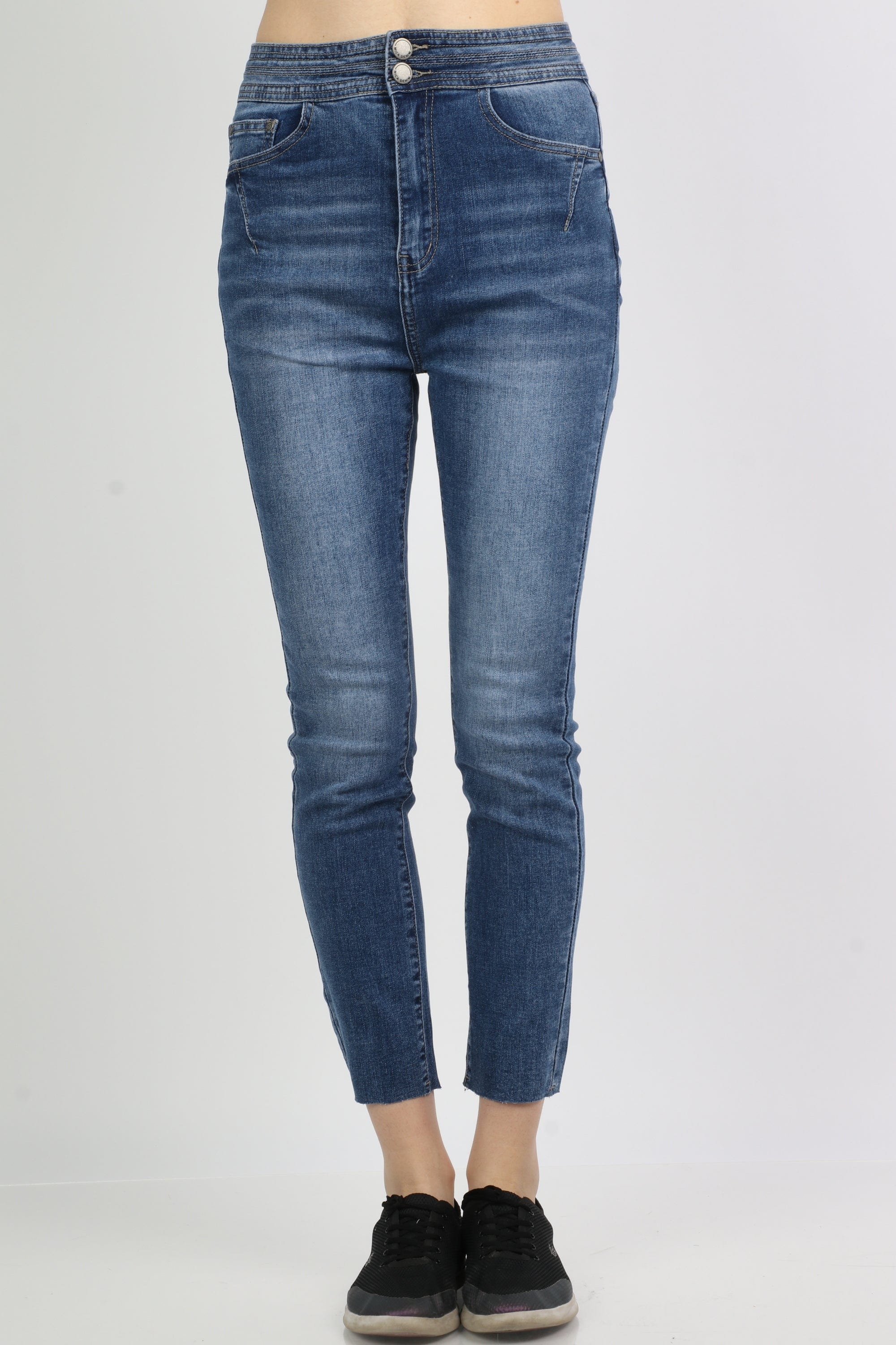 ميكا بنطلون جينز هاي ويست سكيني بسحاب وزرارين وجيوب أمامية طويل نسائي