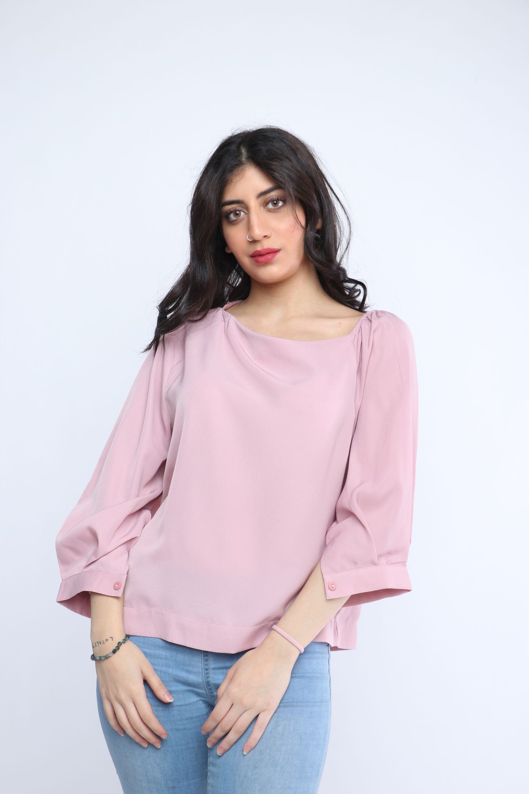 ميكا بلوزة سادة واسع كم طويل نسائي