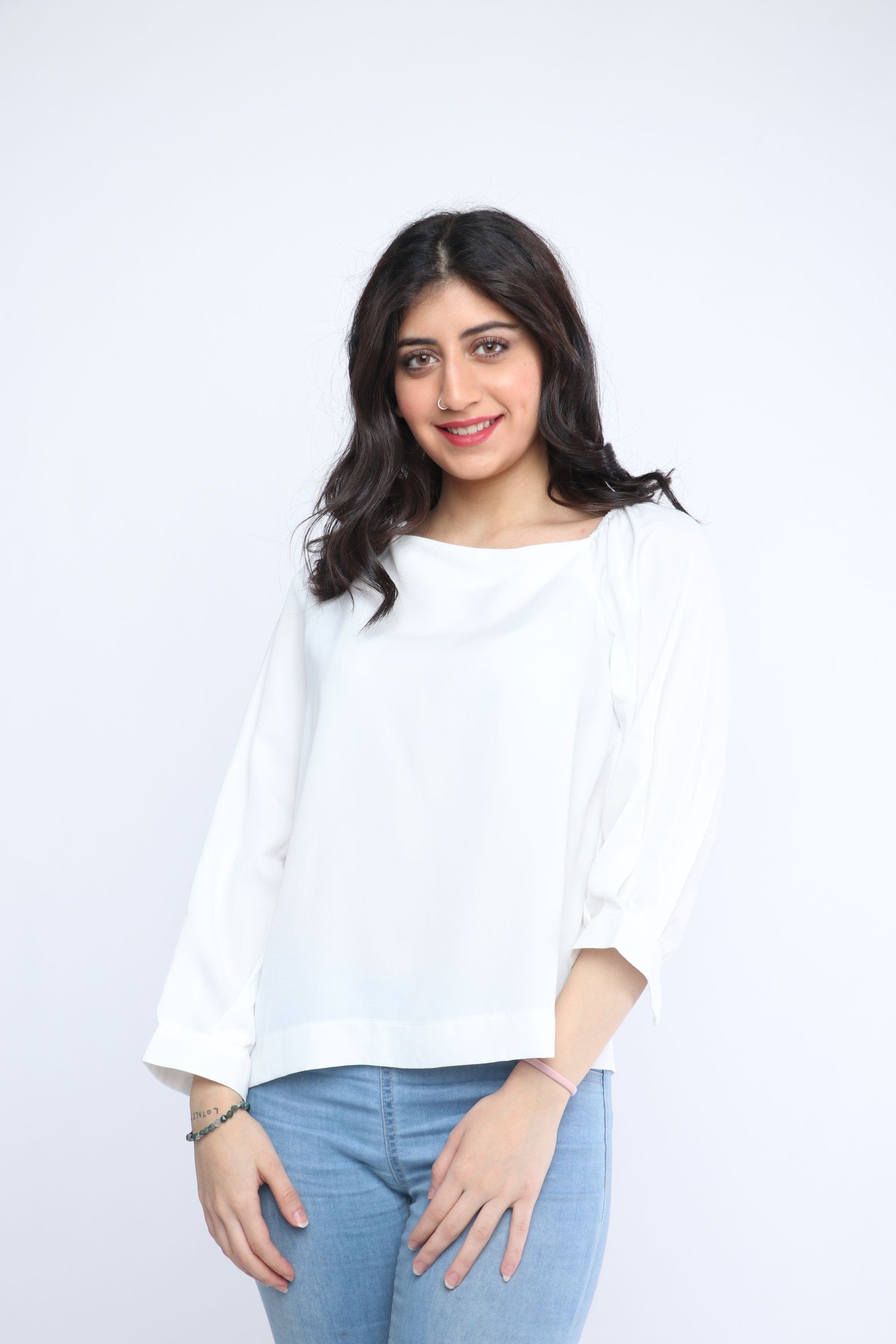 ميكا بلوزة سادة واسع كم طويل نسائي