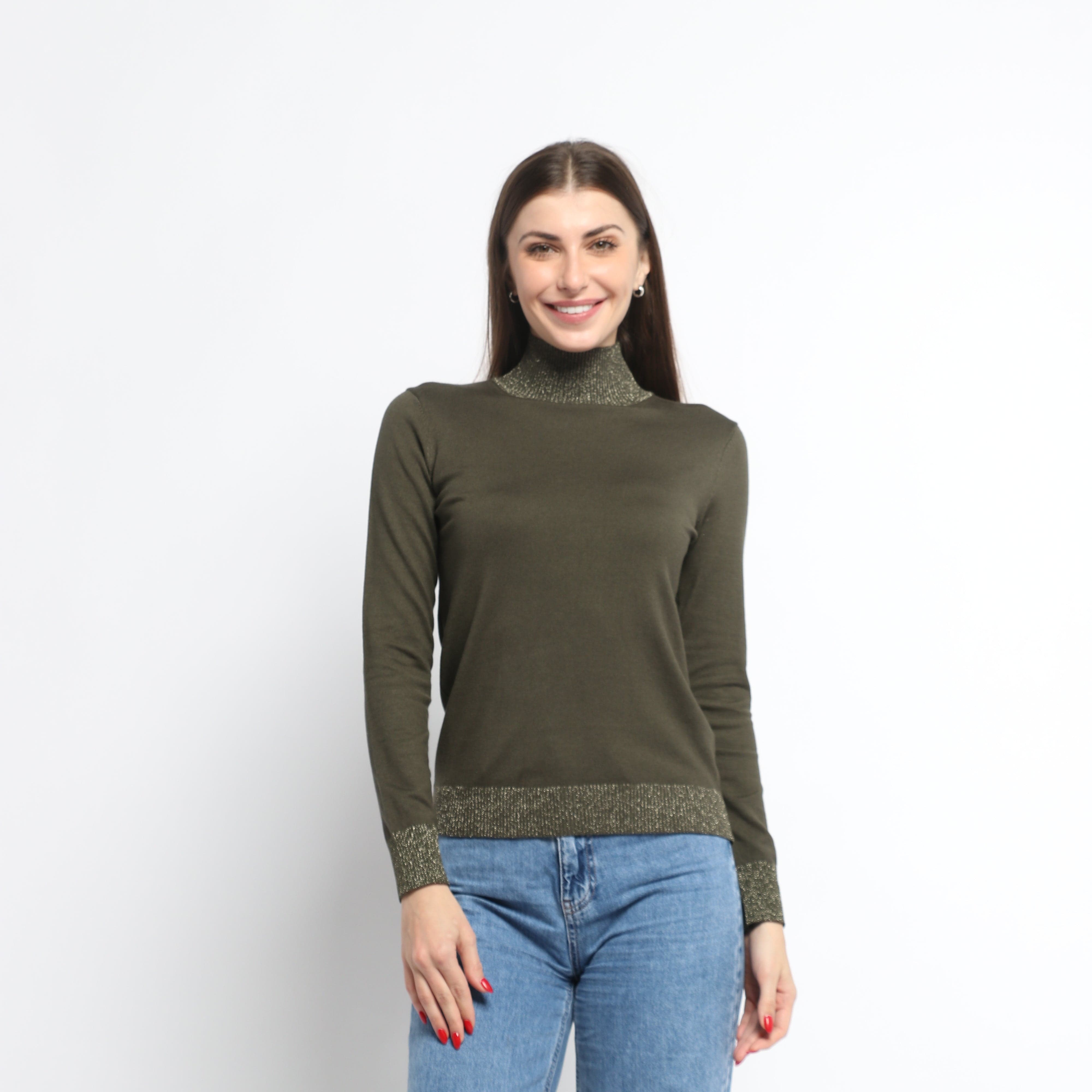 ميكا بلوزة بأكمام طويلة سادة برقبة عالية