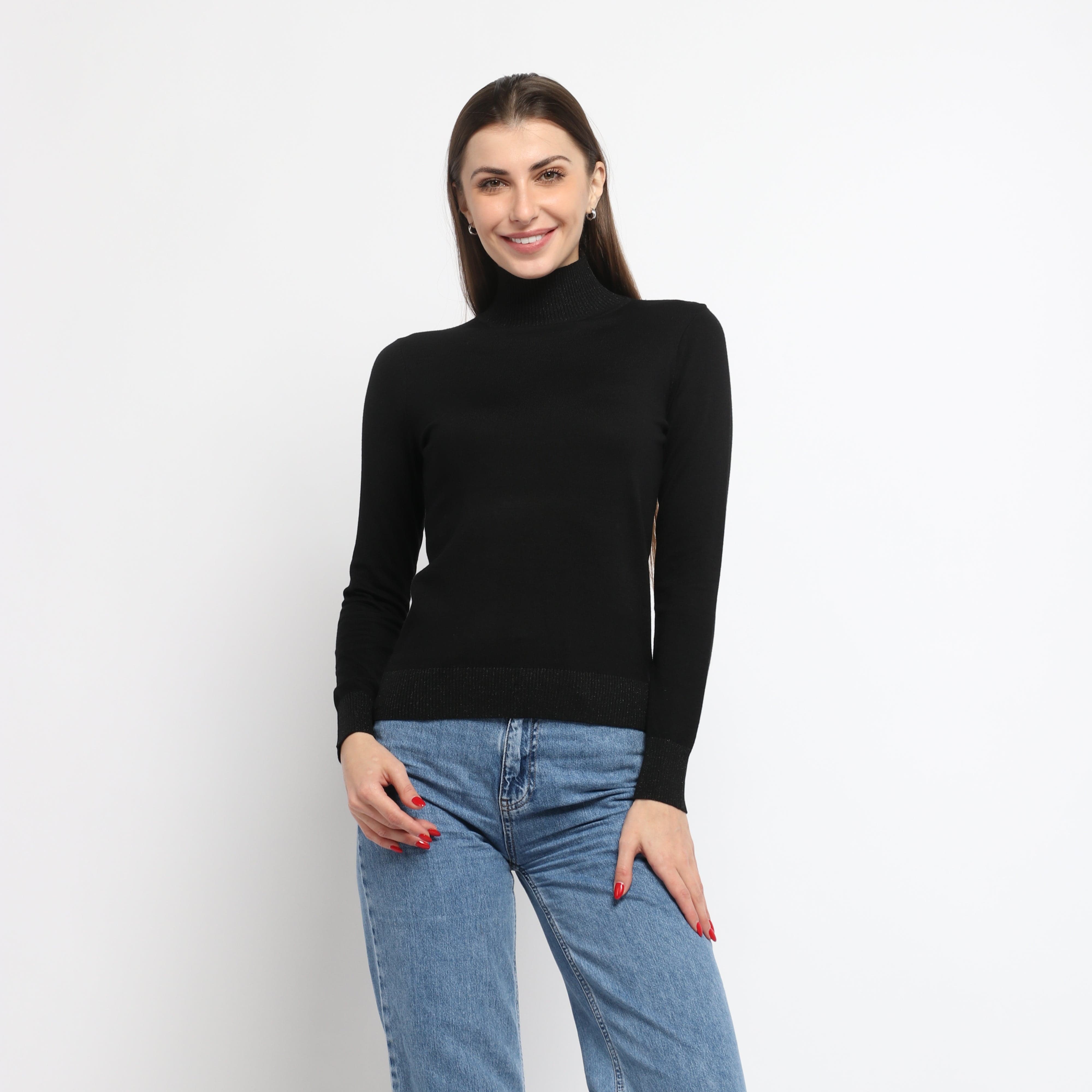 ميكا بلوزة بأكمام طويلة سادة برقبة عالية