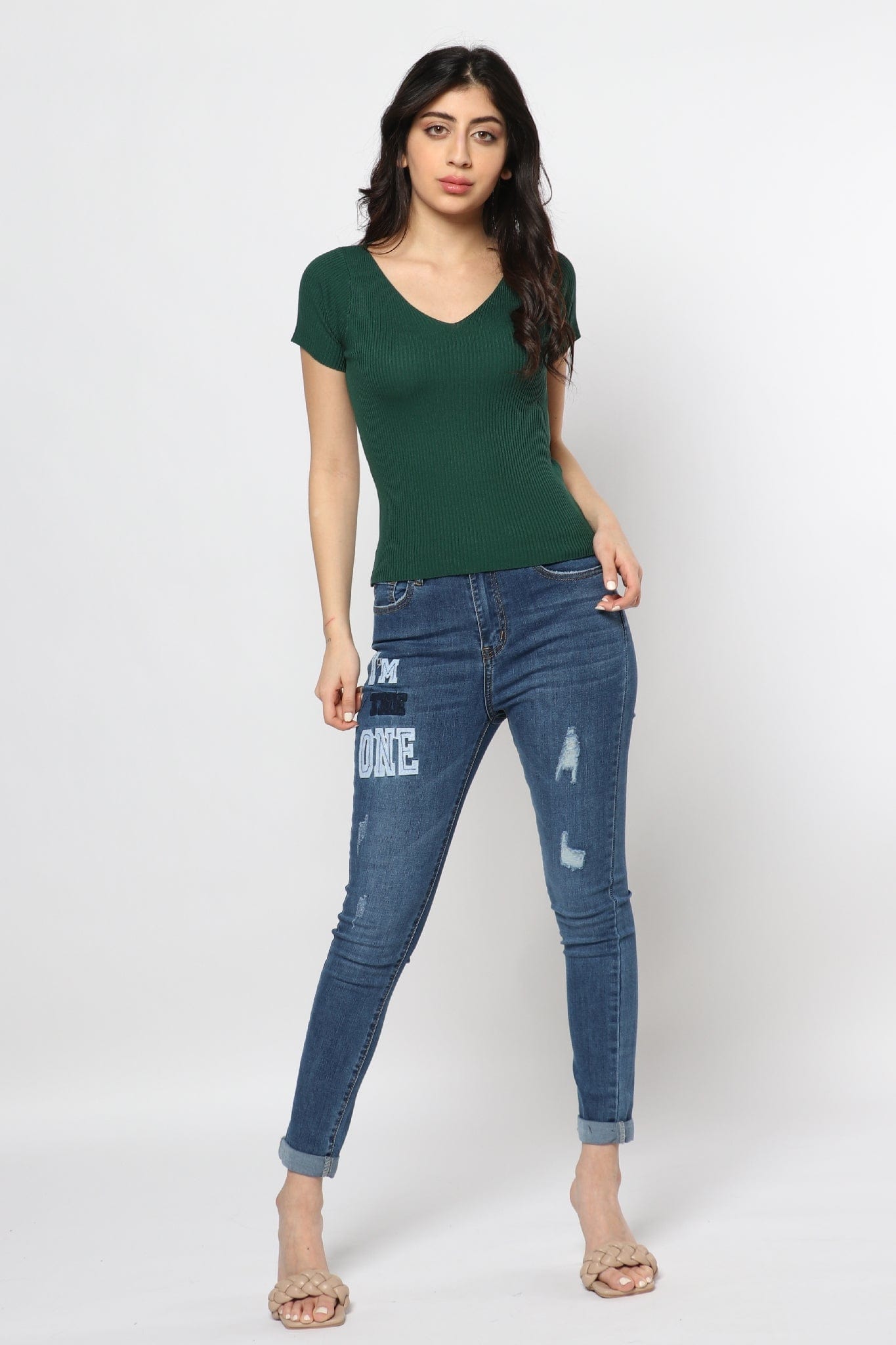 ميكا بلوزة بأكمام قصيرة مضلعة سادة