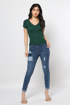 ميكا بلوزة بأكمام قصيرة مضلعة سادة