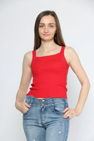 ميكا تانك توب سادة بفتحة صدر مربعة