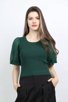 ميكا بلوزة سادة بياقة مربعة أكمام شيفون نسائي