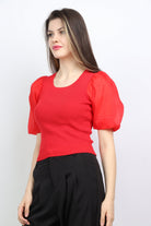 ميكا بلوزة سادة بياقة مربعة أكمام شيفون نسائي