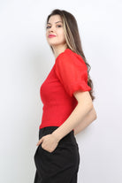 ميكا بلوزة سادة بياقة مربعة أكمام شيفون نسائي