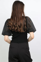 ميكا بلوزة سادة بياقة مربعة أكمام شيفون نسائي