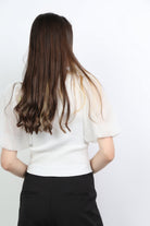 ميكا بلوزة سادة بياقة مربعة أكمام شيفون نسائي