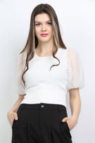 ميكا بلوزة سادة بياقة مربعة أكمام شيفون نسائي