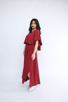 ميكا فستان ميدي كم على شكل فراشة سادة