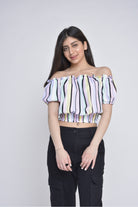 ميكا بلوزة قصيرة كروب أوف شولدر مكشكشة نسائي