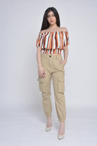 ميكا بلوزة قصيرة كروب أوف شولدر مكشكشة نسائي