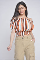 ميكا بلوزة قصيرة كروب أوف شولدر مكشكشة نسائي